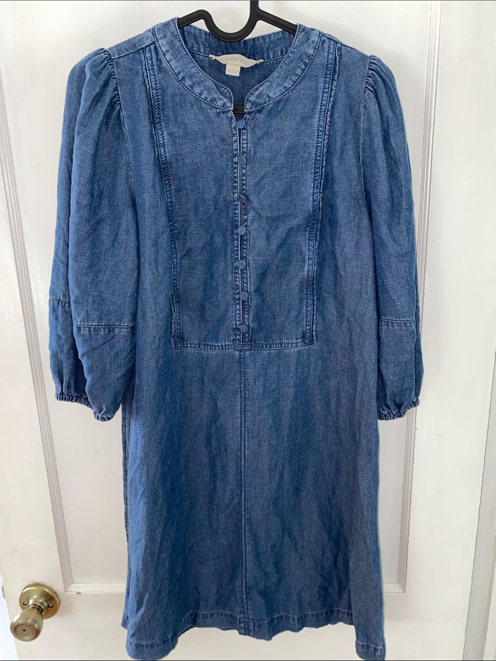 Loft Blue Denim Jean Dress Sz XXSP Button Front Cottage Core